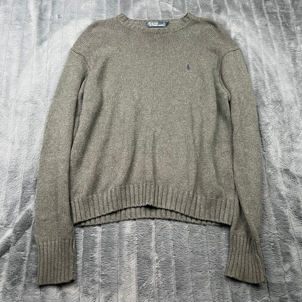 Polo Ralph Lauren Mens Large Olive Green Cotton Crewneck Knit Sweater Pony Logo